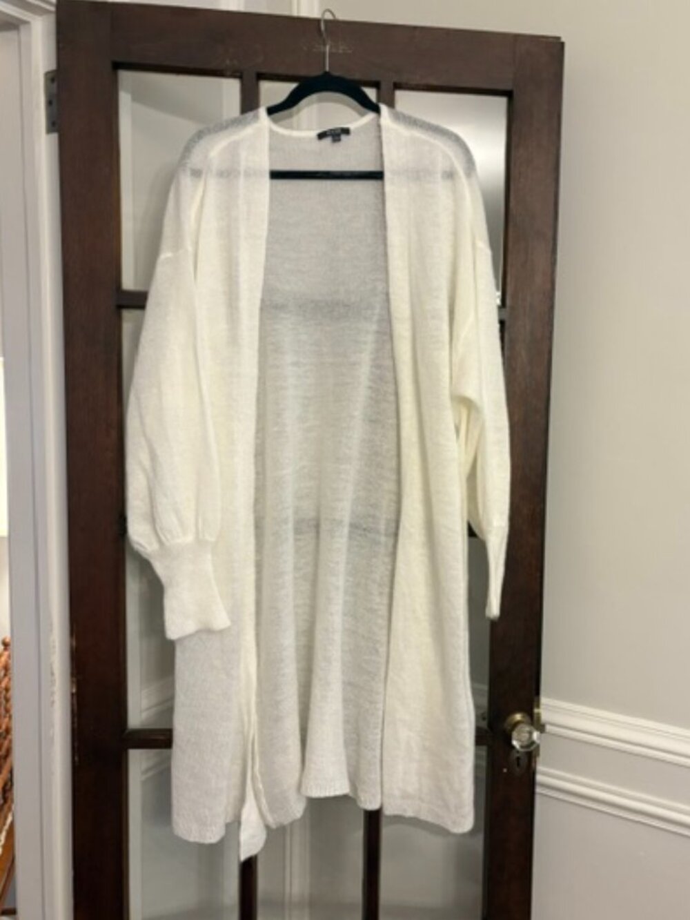 NYDJ White Sheer Long Cardigan, Size Large